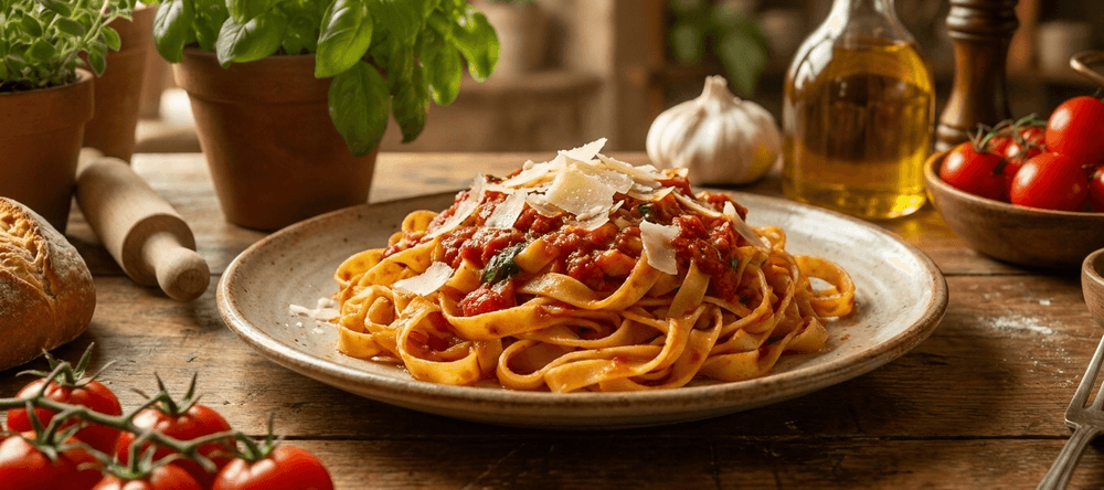 Tagliatelle fraîches à la sauce tomate et parmesan